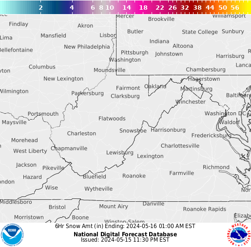 West Virginia 6 hourly forecast snow accumulations