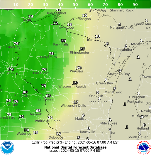Wisconsin Precipitation Probability forecast for the next 7 days