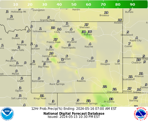 Wyoming Precipitation Probability forecast for the next 7 days