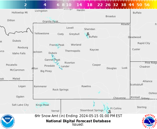 Wyoming 6 hourly forecast snow accumulations