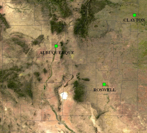 map with links to Albuquerque, Clayton and Roswell climate data