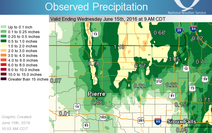 24 Hour Rainfall Amounts Ending at 9 AM CDT on June 15, 2016