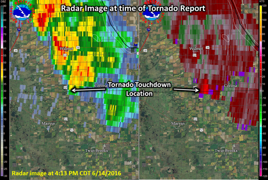 Radar image from the time the Tornado touched down