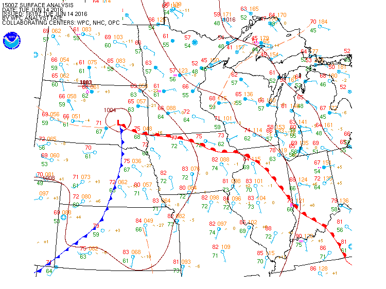 Animated loop of the low moving across Northeast South Dakota