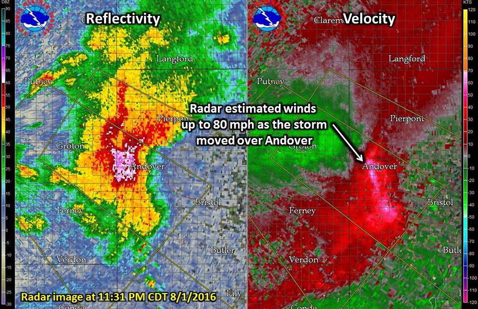 Radar Image as the storm moved over Andover around 11:31 PM