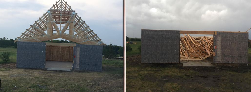 Estimated straight-line winds removed a storage shed from its location, pulling unanchored poles out of the ground. Winds estimated to be 90+ mph. (NWS Storm Survey)