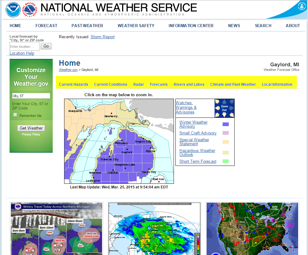 Image of NWS Gaylord webpage