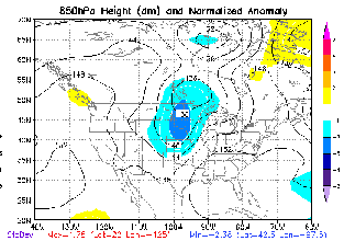 850 mb Height Anomalies at 7 AM CDT on May 15, 1968