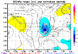 850 mb Height Anomalies at 7 PM CDT on May 15, 1968