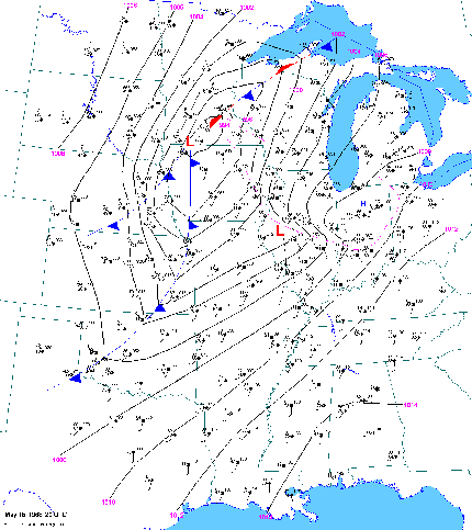 Surface Map at 3 PM CDT on May 15, 1968