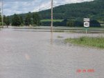 Susquehanna floodwater covering Route 41 near Afton, NY.