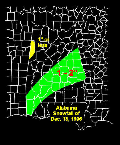 Snowfall amounts across parts of Alabama.
