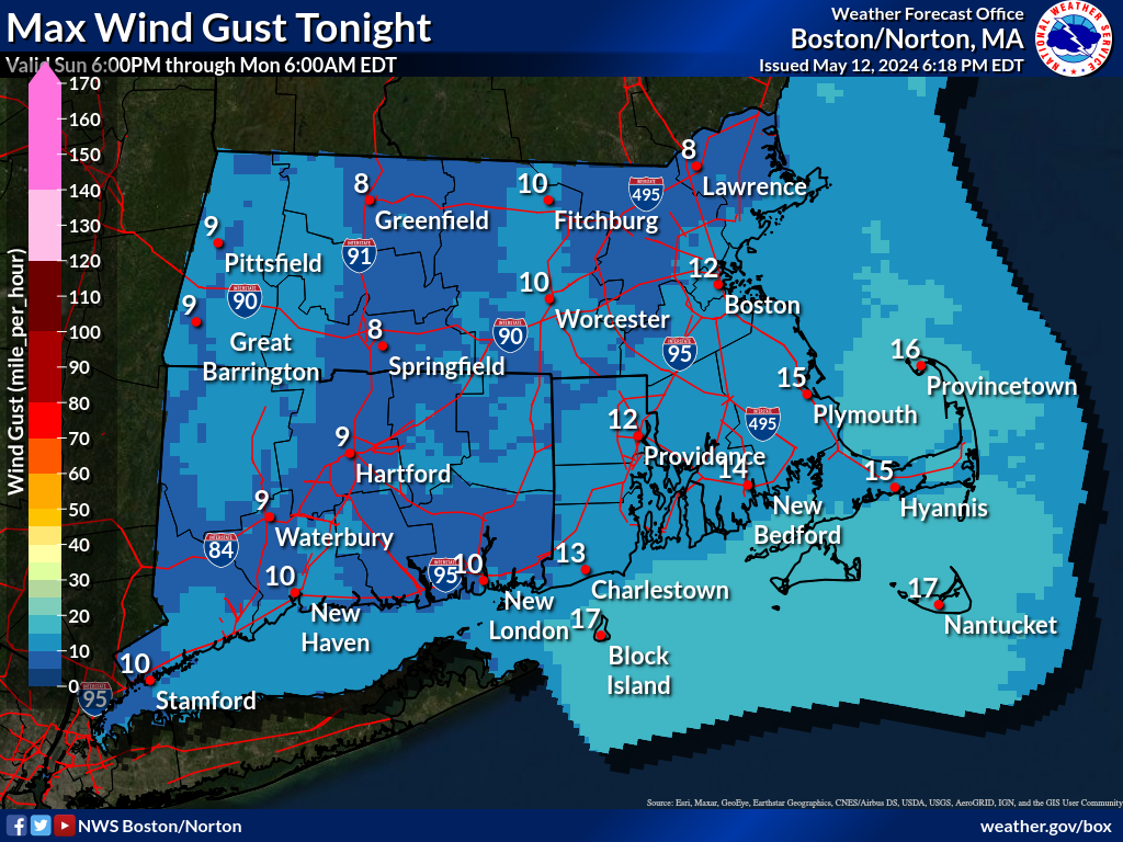 Map that displays the 1st period Max Wind Gust.