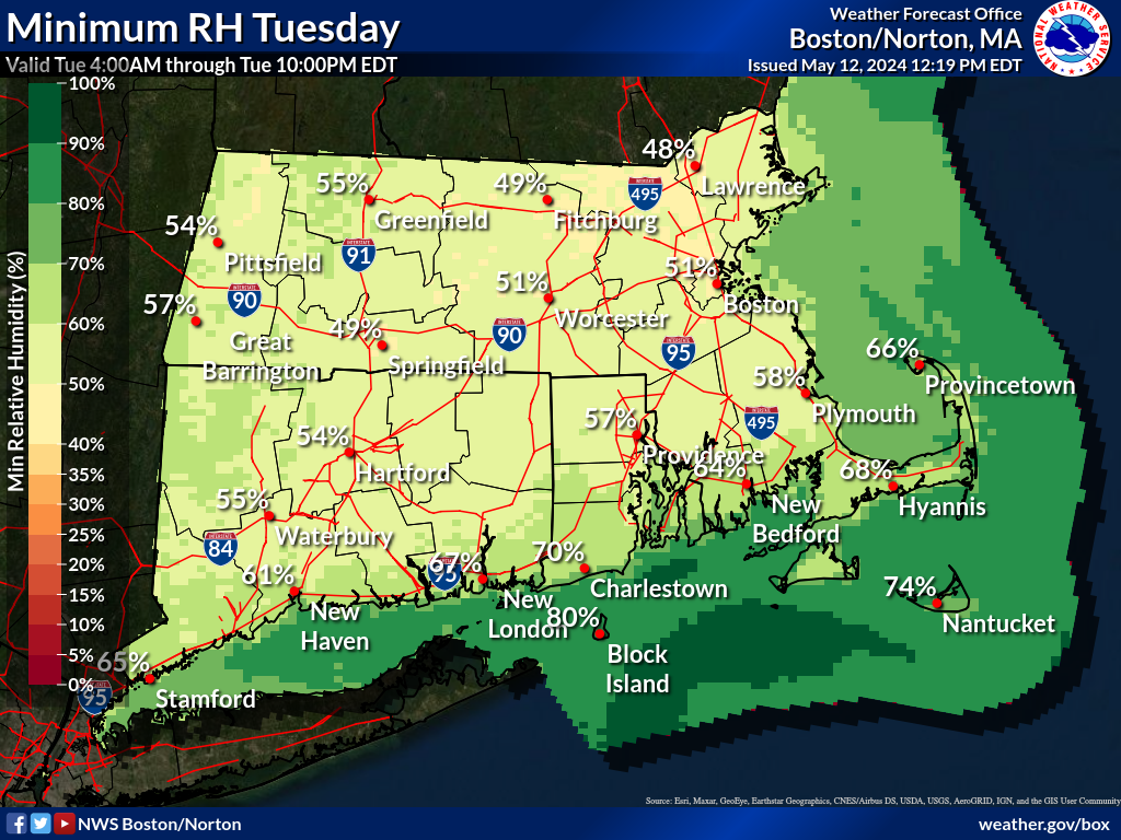 Map displays the Southern New England Minimum RH Day 3.