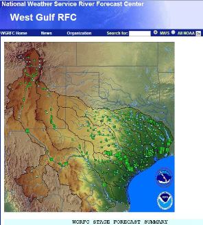 West Gulf River Forecast Center service area and forecast points on March 13 2014