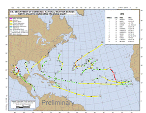 Preliminary 2013 Atlantic hurricane season track map (click to enlarge)