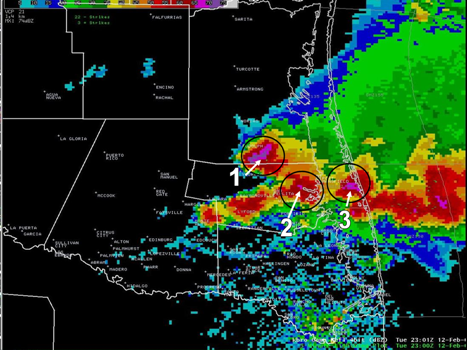 Composite reflectivity image, 501 PM CST February 12 2008, Kenedy and Willacy County (click to enlarge)