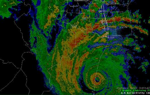 Radar image of Hurricane Alex taken as eyewall was making landfall in Tamaulipas, Mexico