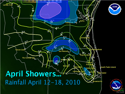 Rainfall Across Deep South Texas, April 12th through 18th, 2010