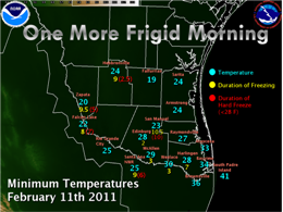 Low Temperatures, February 10th 2011, Deep South Texas (click to enlarge)