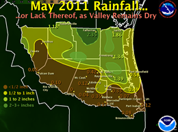 Preliminary measured and estimated May 2011 rainfall across Deep South Texas and the Rio Grande Valley (click to enlarge)