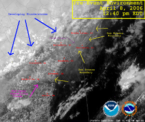 Detailed satellite image showing the pre-storm environment on April 8, 2006.