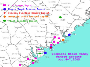 Damage reports across southern South Carolina from Tropical Storm Tammy