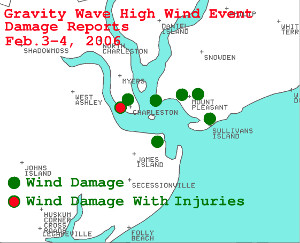 Map of damage reports in the Charleston SC area.