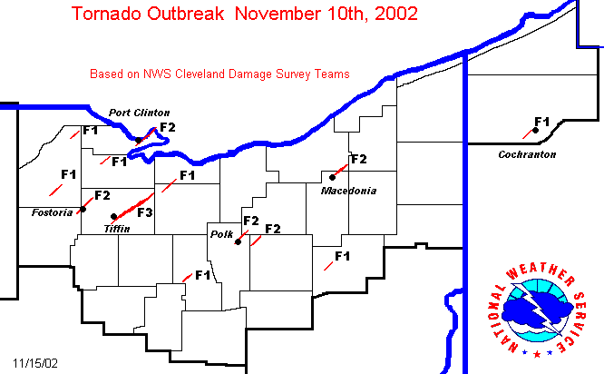 November 10, 2002 Tornado Outbreak Map