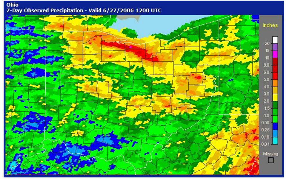 Radar estimated rainfall for June 20 through June 27 2006