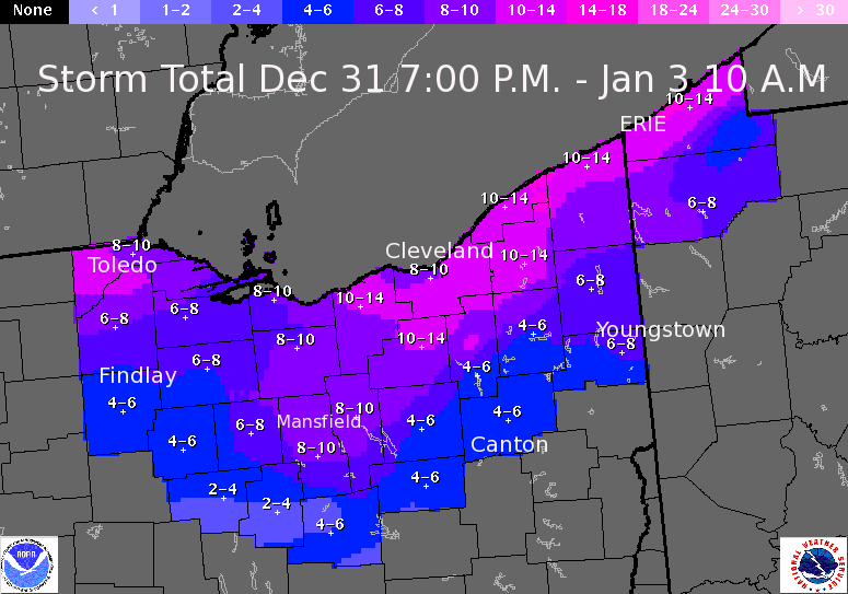 storm total from Dec 31 to Jan 3