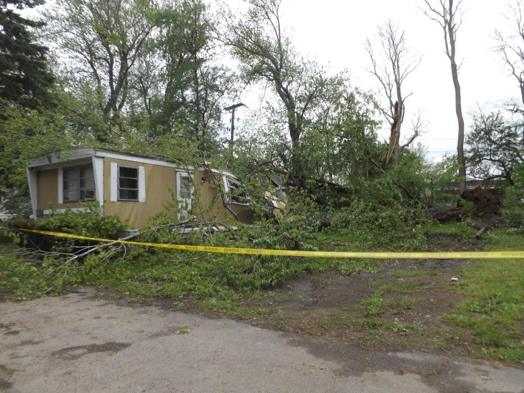 Photo of a tree on a mobile home in Millcreek Township.