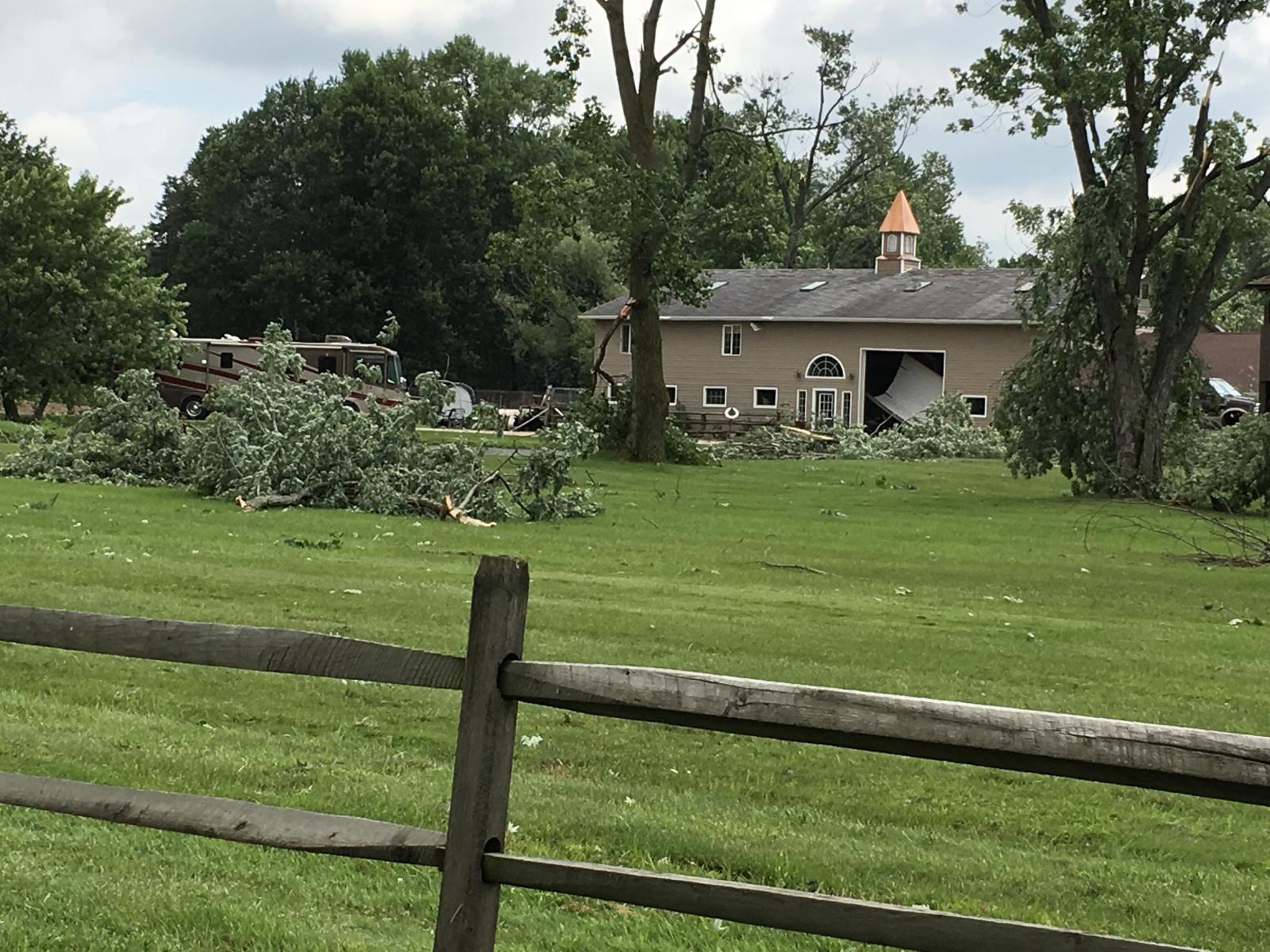 Photo of a damaged barn in Lake Township, Stark County, Ohio.