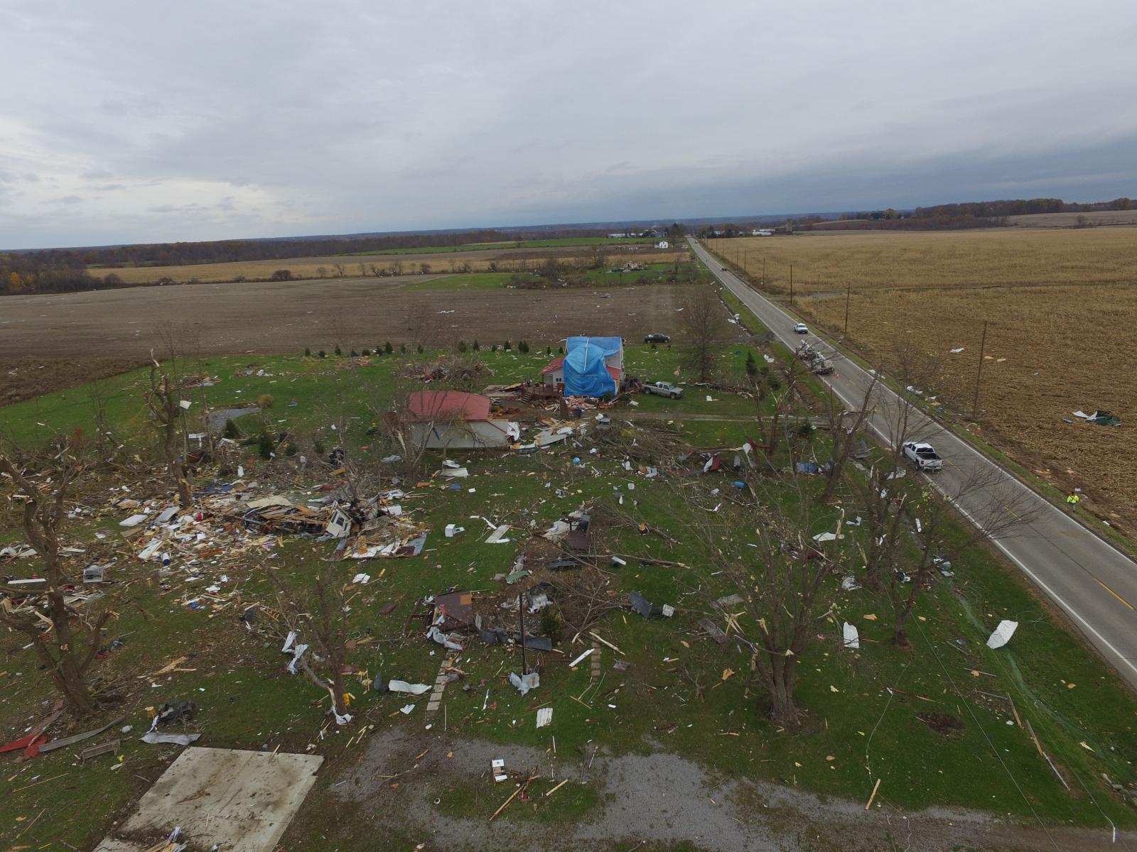 Areal view of damage from Williamsfield Tornado, November 5 2017