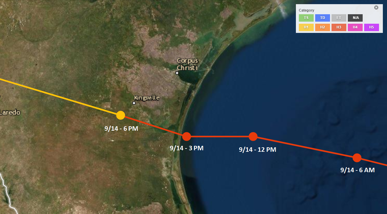 Position times (LST) and track of 1919 Hurricane