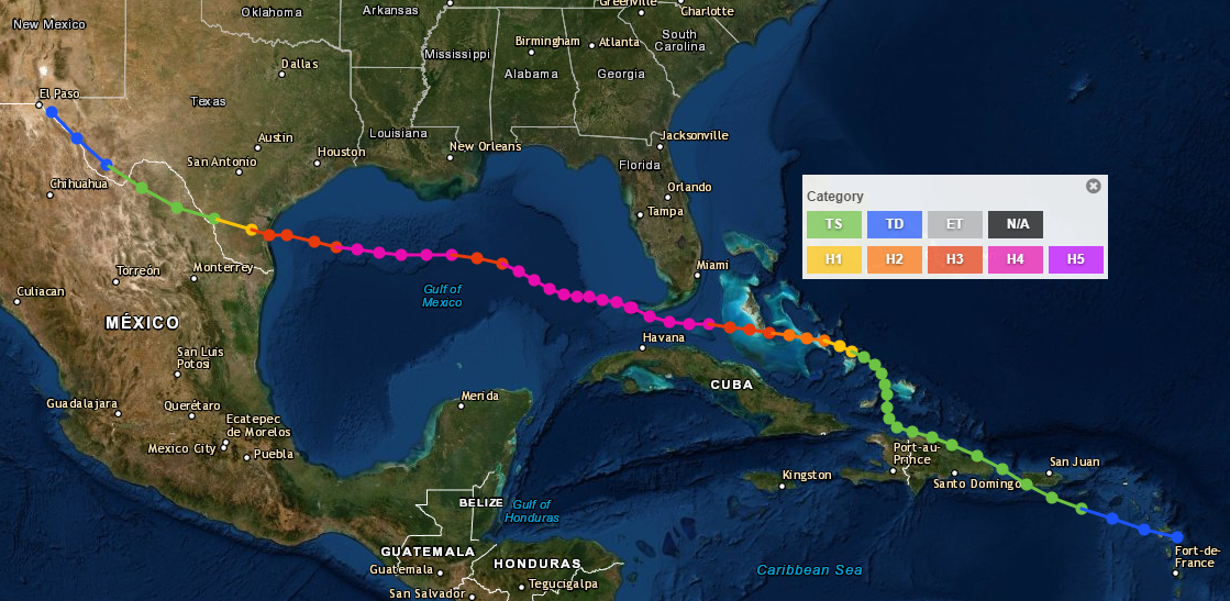 Full track of the 1919 Hurricane