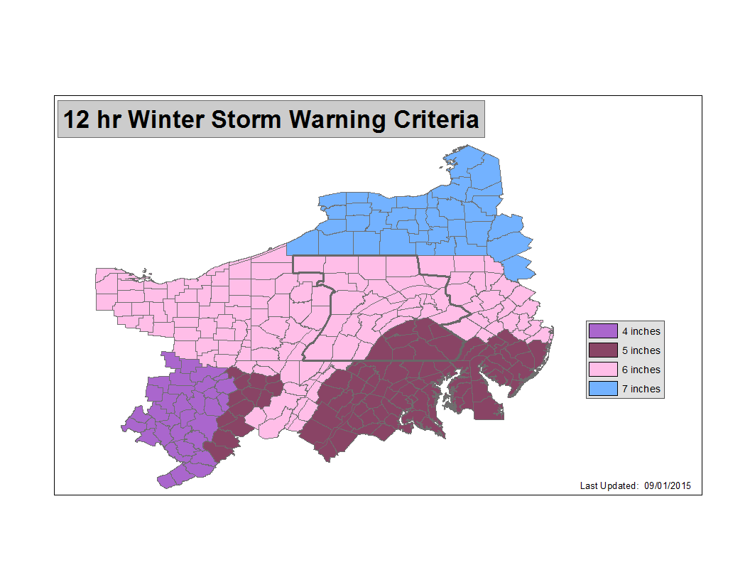 Definitions, Thresholds, Criteria for Warnings, Watches and Advisories