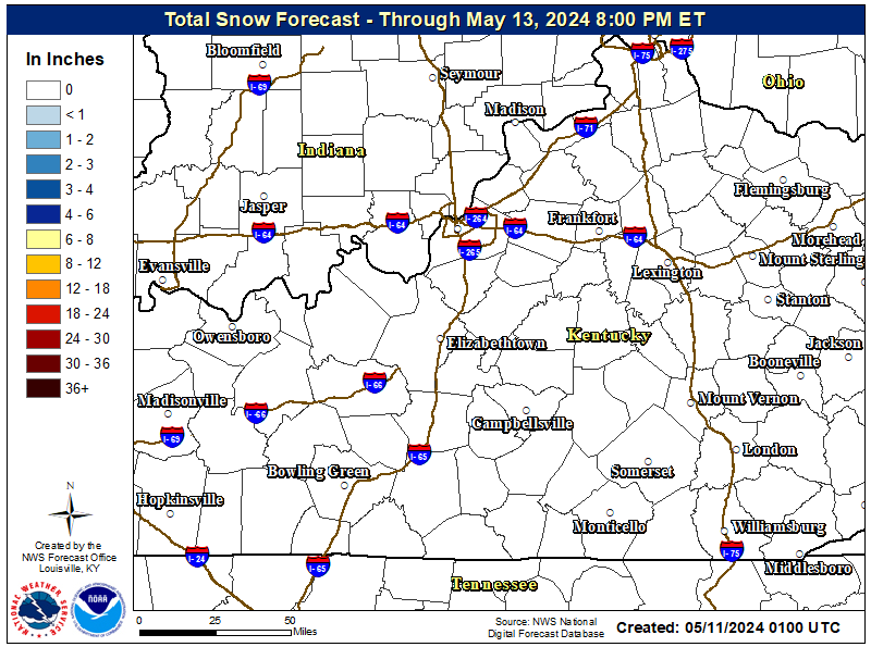Image of Central KY/Southern IN Forecast Snowfall Amounts for the Next 3 Days