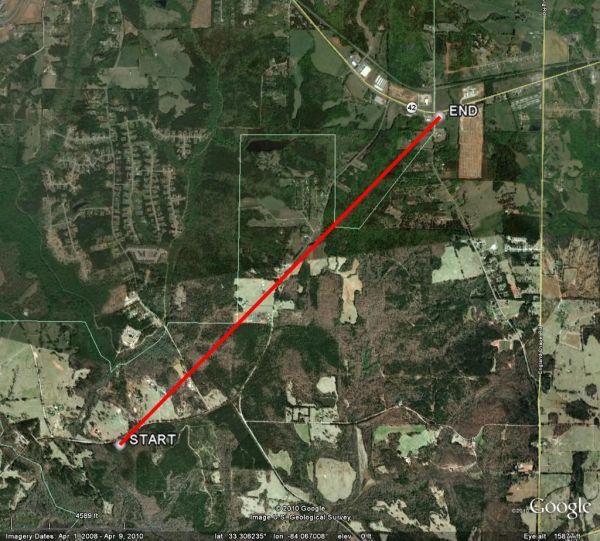 [ Map of Butts/Henry county tornado path ]