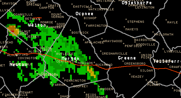 radar images showing thunderstorm over Morgan County
