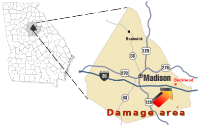 [ damage occurred in the Buckhead area of Morgan County ]