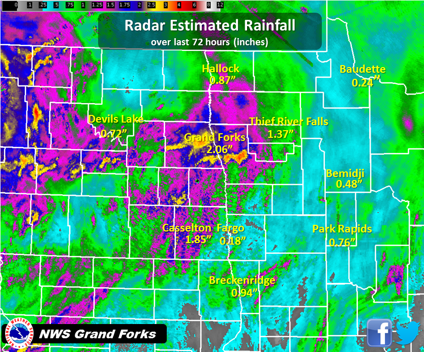 Radar Estimated Rainfall over Past 72 Hours