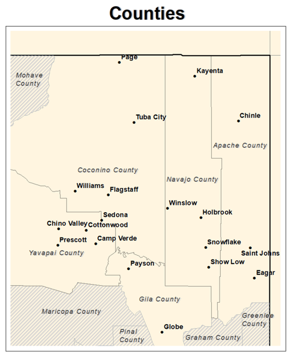 Counties and Cities of northern Arizona