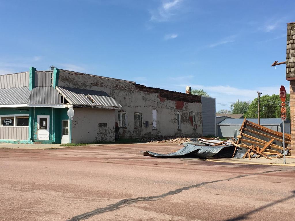 Damage to a building in Armour, South Dakota