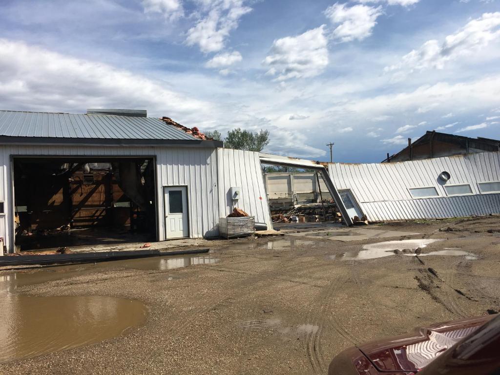 Damage to a machine shed in Armour, SD