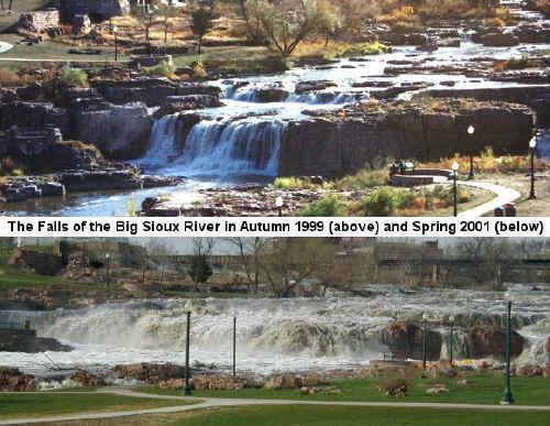 The Falls of the Big Sioux River in Autumn 1999 and Spring 2001