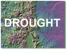 Contour map of Colorado with the word 'Drought' overlay