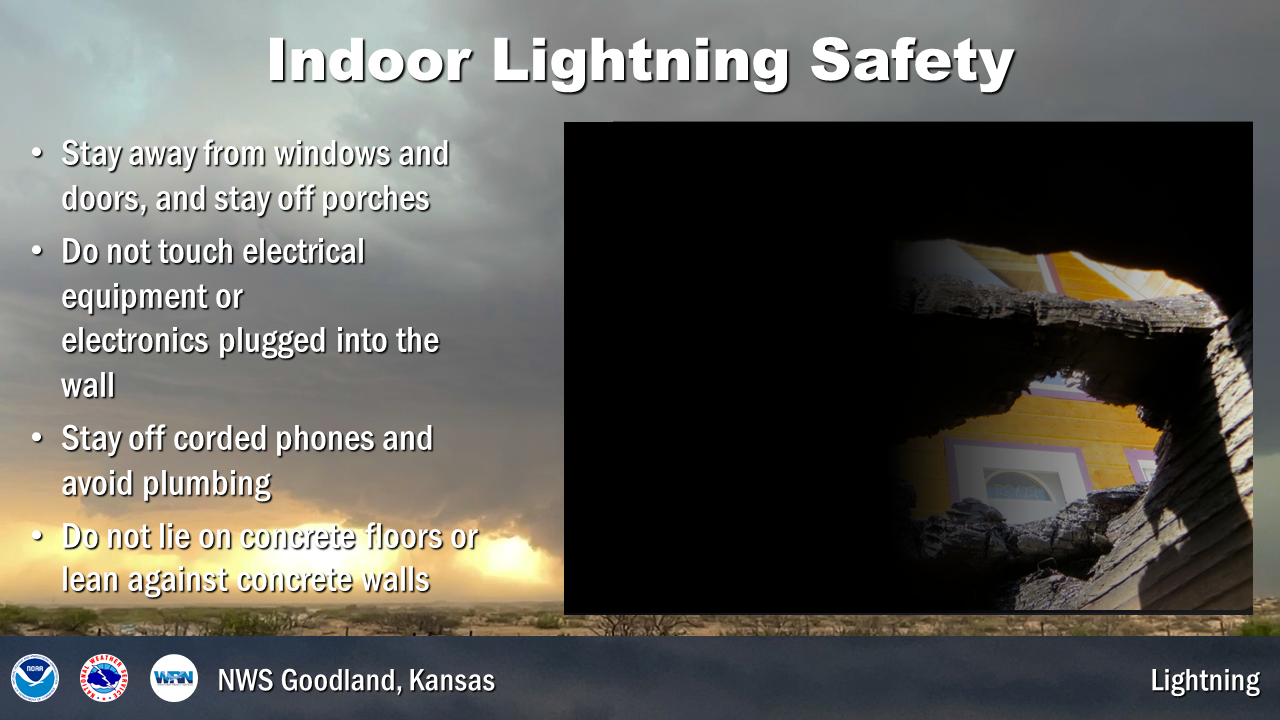 While generally safe in a building, there are a few things that can conduct electricity such as plumbing or plugged in electronics. It is best to avoid these during a thunderstorm.