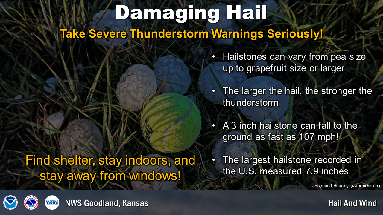 Hail varies in size from pea to grapefruit and even larger. A 3 inch hailstone can fall to the ground at over 100 mph.