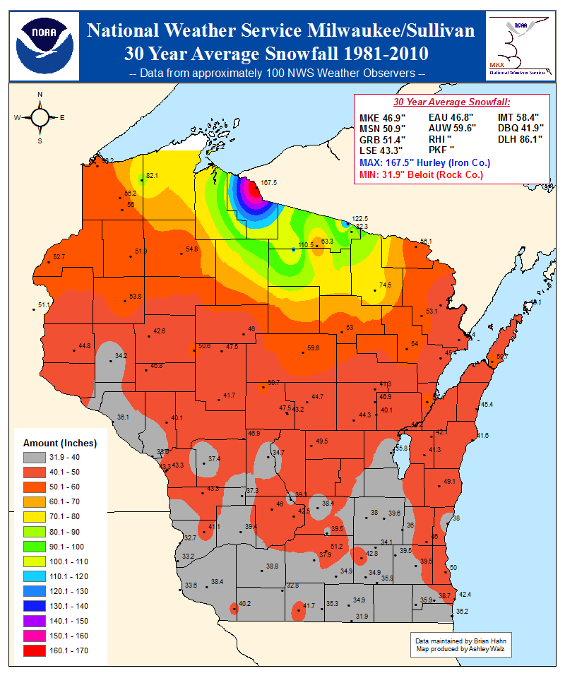 Average Snowfall Totals for Northeast Wisconsin